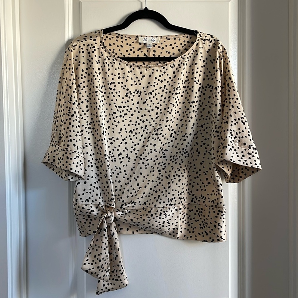 She and Sky Animal Print Spotted Side Tie Front Top Shirt Blouse S & +